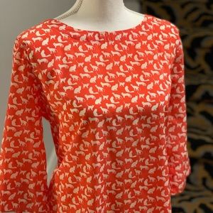 *Gap* Coral Orange Shift Dress with Cat Pattern